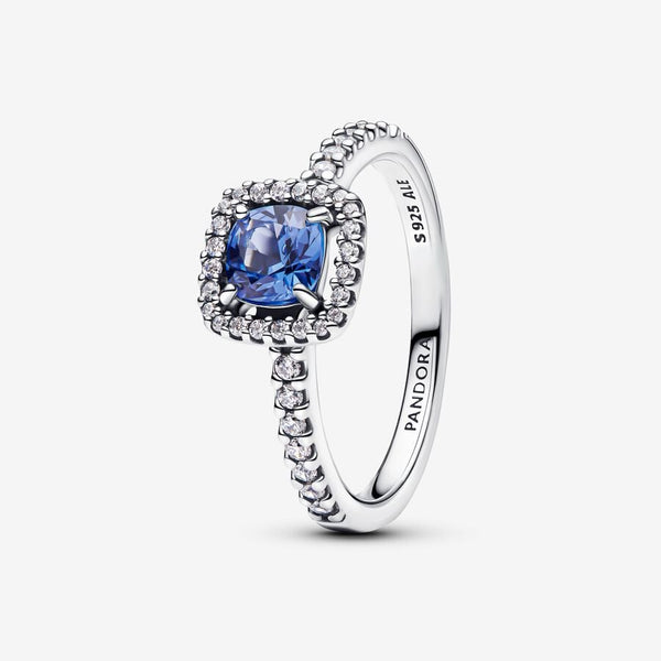 Bague Halo Bleu Carré Scintillant Pandora