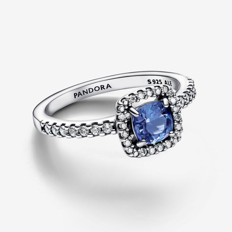 Bague Halo Bleu Carré Scintillant Pandora