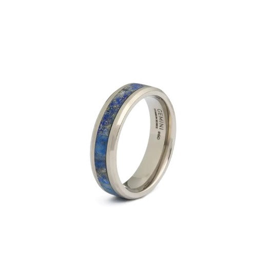 Bague en argent titane 6 mm avec pierre lapis lazuli Gemini