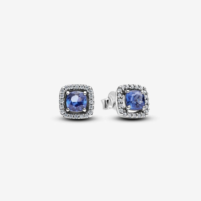 Clous d'Oreilles Halo Bleu Carré Scintillant Pandora