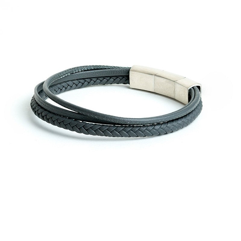 Bracelet triple en cuir nappa italien gris GEMINI