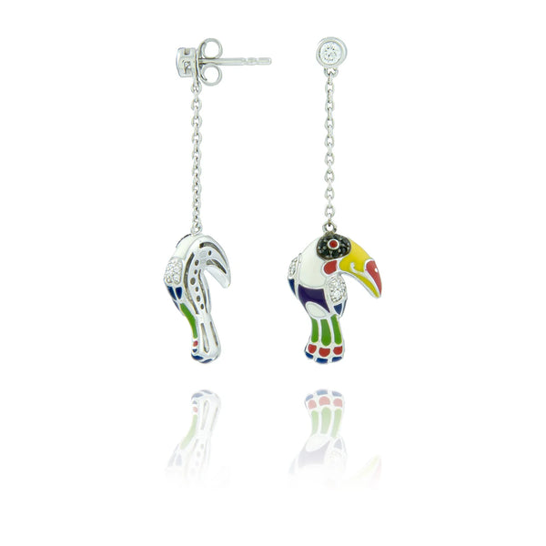 BOUCLES D'OREILLES ARGENT PENDANTES TOUCAN UNA STORIA