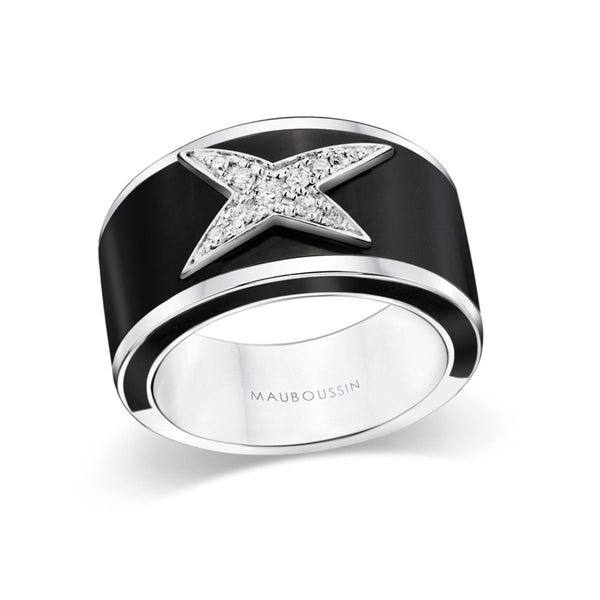 Bague La Star de la Côte d'Azur, laque noire et or blanc Argent, or blanc, laque noire et diamants MAUBOUSSIN