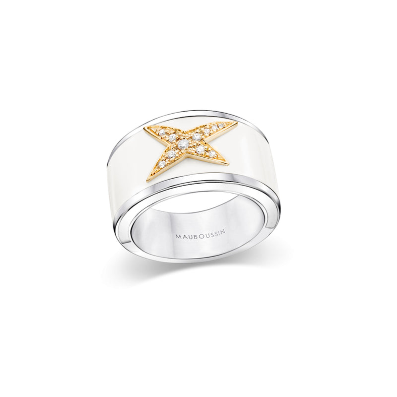 Bague La Star de la Côte d'Azur, laque blanche et or jaune Argent, or jaune, laque blanche et diamants MAUBOUSSIN