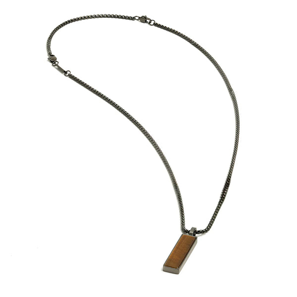 Collier en acier inoxydable noir avec une pierre Oeil de Tigre Gemini