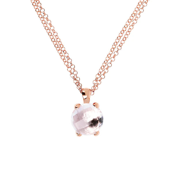 Collier double chaîne Rolo et pendentif rond quartz blanc BRONZALLURE