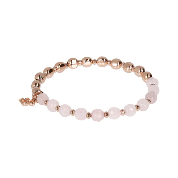 Bracelet Pierres Naturelles et Sphères Rosées Dorées BRONZALLURE