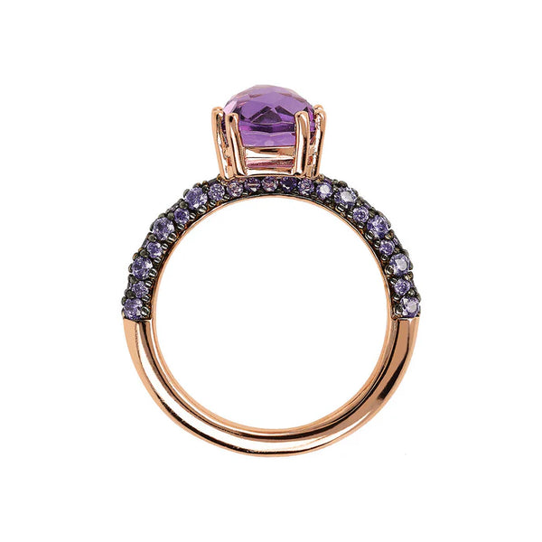 Bague Solitaire AVEC PIERRE Carrée et Pavé BRONZALLURE