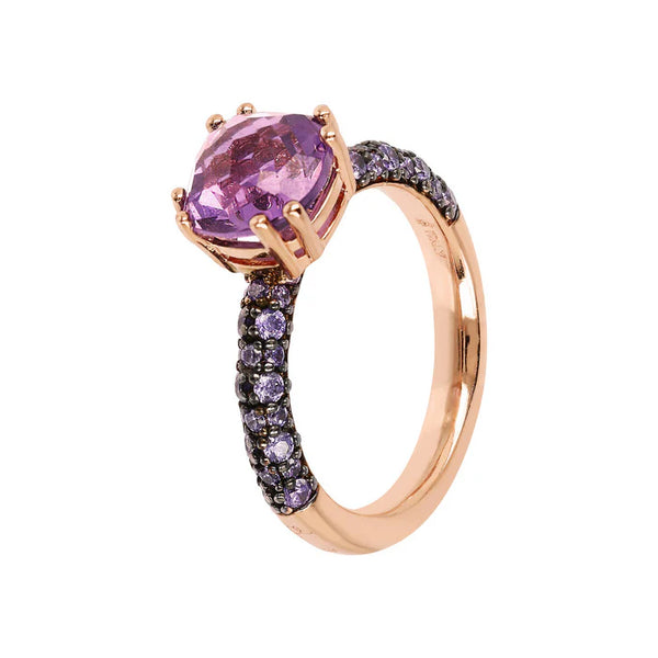 Bague Solitaire AVEC PIERRE Carrée et Pavé BRONZALLURE