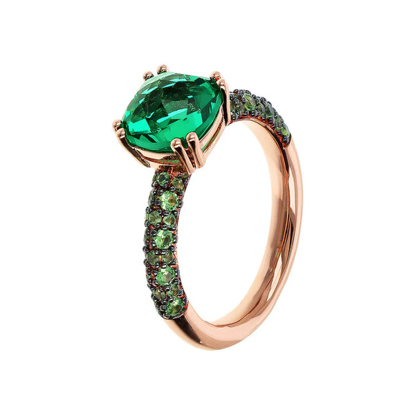 Bague Solitaire AVEC PIERRE Carrée et Pavé BRONZALLURE