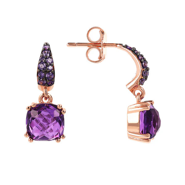 Boucles d'Oreilles Pendantes avec Pierre Carrée et Pavé BRONZALLURE