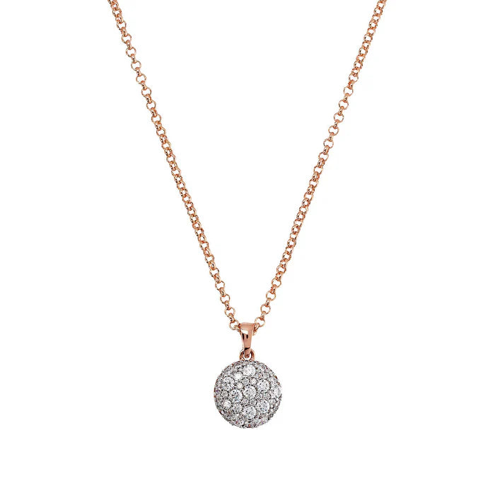 Collier chaîne Rolo avec pendentif rond pavé BRONZALLURE