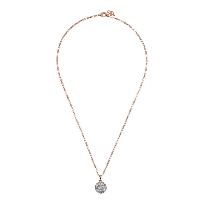 Collier chaîne Rolo avec pendentif rond pavé BRONZALLURE