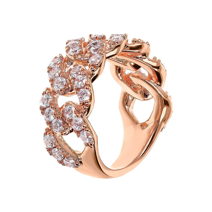 Bague chaîne gourmette carrée avec pavé BRONZALLURE