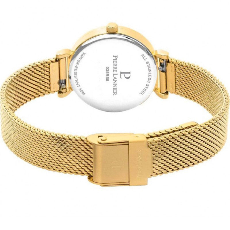 Montre Femme LIGNE PURE Cadran Rose Bracelet Acier milanais Doré Pierre Lannier