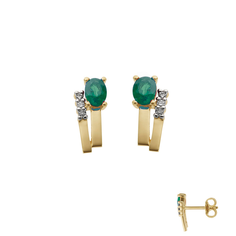 Boucles d'oreilles or bicolore diamants et émeraude