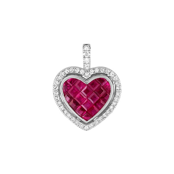 Pendentif coeur diamants rubis princesse or blanc