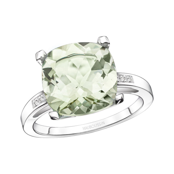 Bague Petit Visage d'Amour, améthyste verte Or blanc, améthyste verte et diamants MAUBOUSSIN