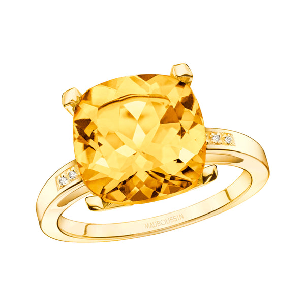 Bague Petit Visage d'Amour Or jaune, citrine et diamants Mauboussin