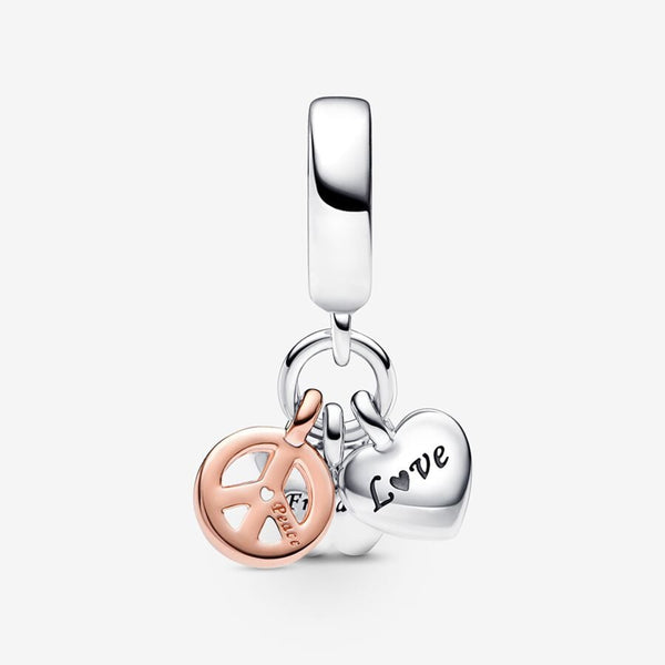 Charm Pendant Triple Cœur Arc-En-Ciel, Papillon & Paix Bicolore PANDORA