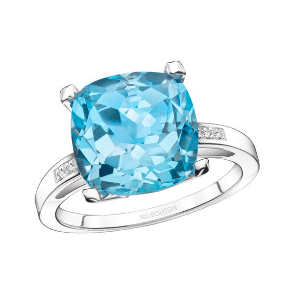 Bague Petit Visage d'Amour, topaze bleue Or blanc, topaze bleue et diamants MAUBOUSSIN