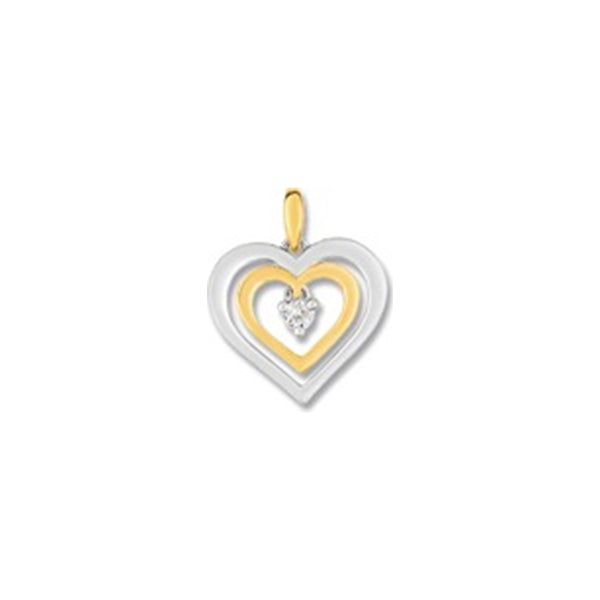 Pendentif coeur diamant 0,006ct or bicolore