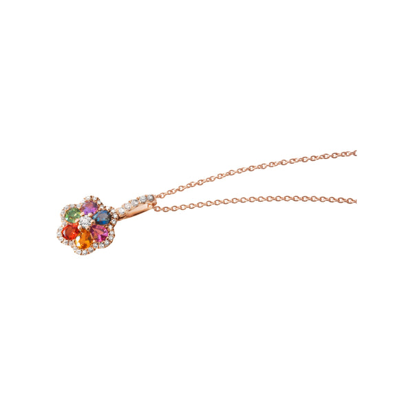 PENDENTIF SAPHIRS MULTICOLORE OR ROSE 18 CARATS